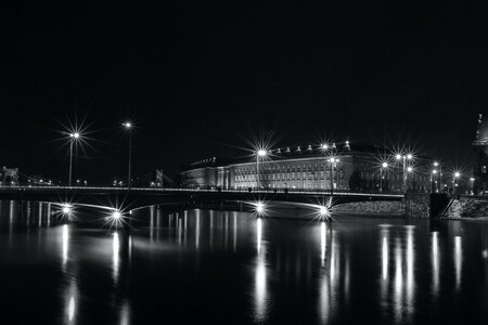 White Building Near Bridge With Lights photo