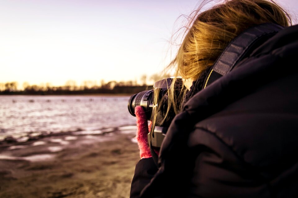 Free stock photo of beach, camera, girl