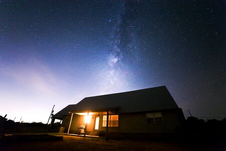 Beige Wooden House Under Starry Night photo
