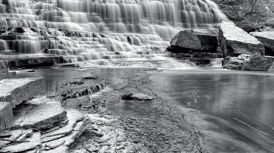 Grayscale Time Lapse Photo of Waterfalls photo