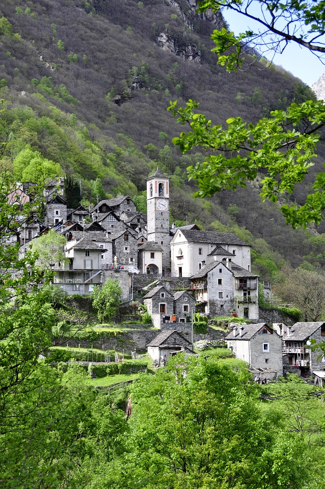 Ticino church stone house