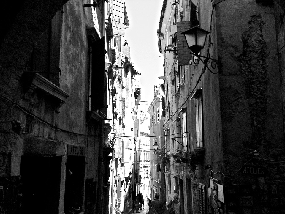 Black white houses wall
