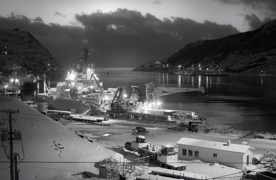 Ship Near on Dock in Grayscale Photography photo