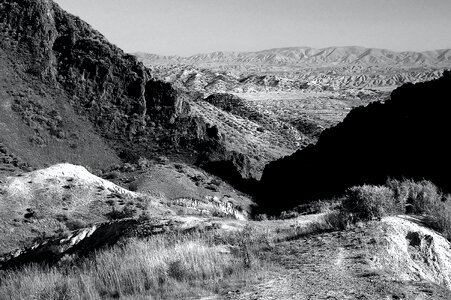 Grayscale Photo of Mountain Range photo