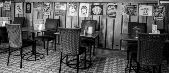 Grey Scale Photo of Restaurant photo