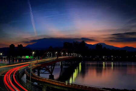 Light Rays on Bridge during Nighttime photo