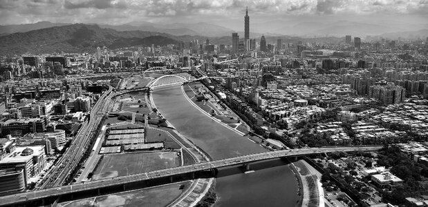 Gray Scale Aerial Photo of City photo