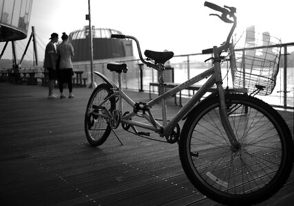 Grayscale Photography of Tandem Bike photo