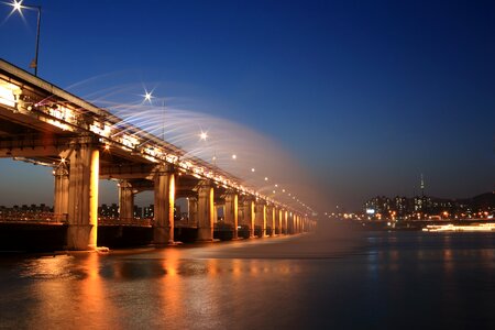 Gray Concrete Bridge With Sprinklers