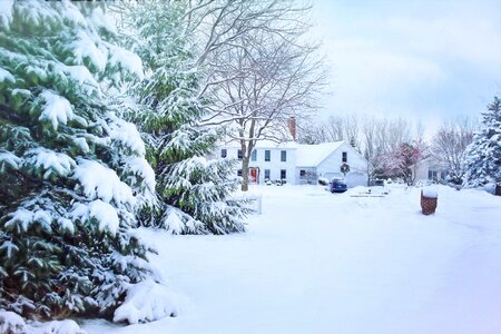 Snow Covered House and Trees photo