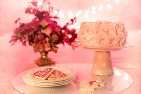 Pink Icing Cake on Cake Stand photo