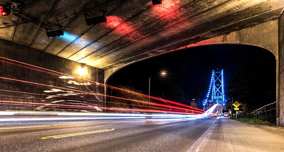 Long Exposure Photography of Vehicle Lights and Bridge