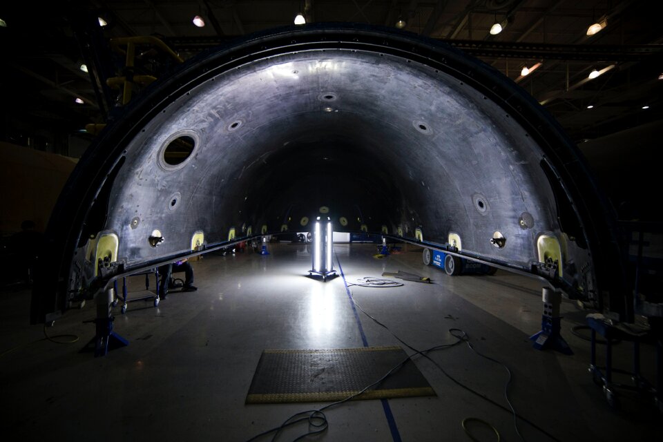 Arched tunnel in rocket assembly hangar