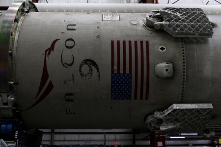 Spaceship detail with American flag in hangar