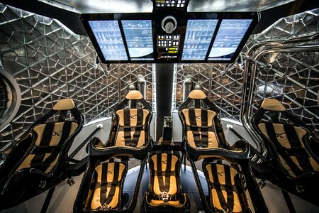 Futuristic interior of spaceship simulator for test flight mission photo