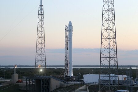 Rocket installed on launch tower and ready for liftoff photo