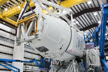 Process of assembly of modern spacecraft at factory photo