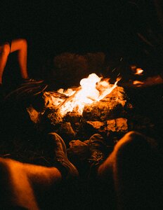 Group of People Sitting Beside the Bonfire during Night Time photo