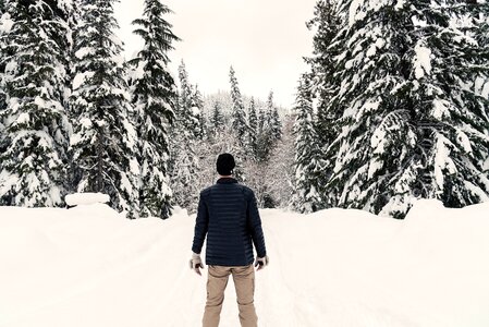Photo of a Man in the Snowy Forest photo