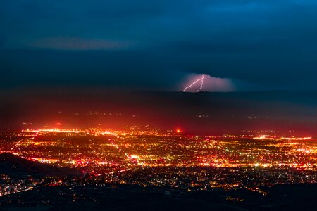 Aerial Photography of Urban City Overlooking Lightning during Nighttime photo