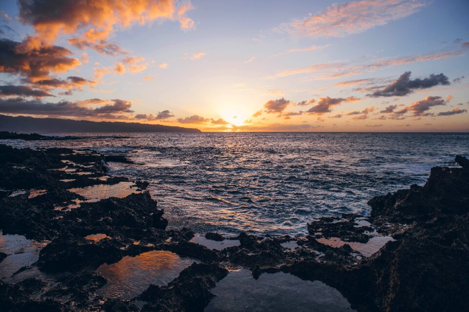 Scenic View of Ocean During Sunset photo