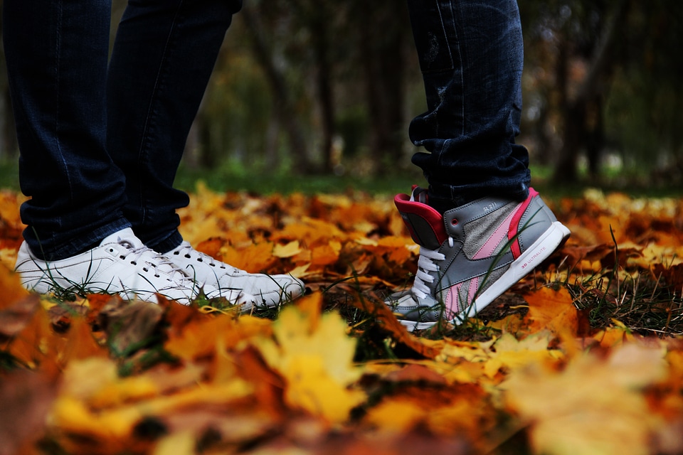 Couple sneakers leaves