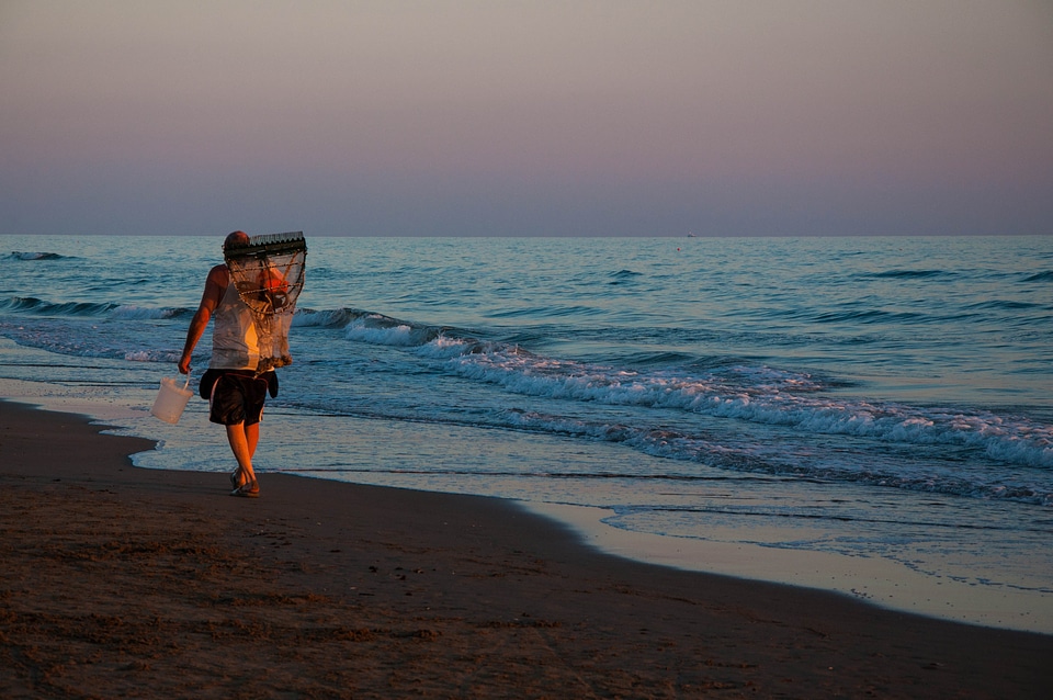 Elderly walk sunset