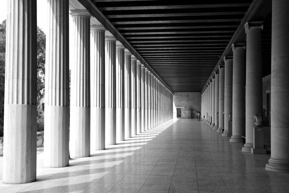 Column Structure Black And White Landmark