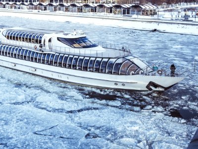White Cruise Ship On Icy Water