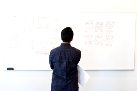 Man Standing Infront Of White Board