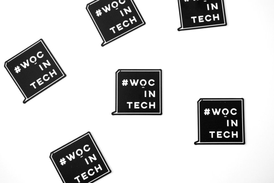 White And Black Woc In Tech Text Overlay