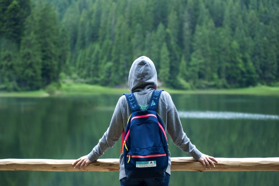 Person Wearing Gray Hoodie Jacket Watching Lake