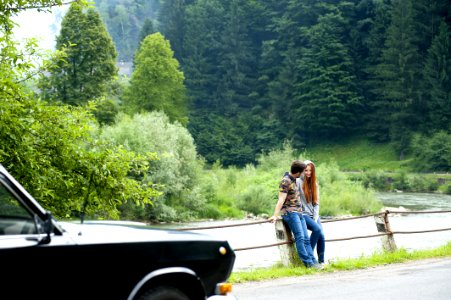 Man And Woman Sitting On Road Gutter