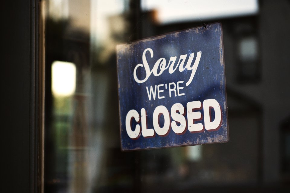 Blue And White Sorry Were Closed Wooden Signage