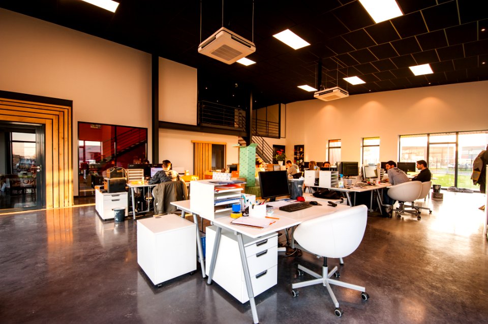 People Sitting On Chairs Beside Their Desks In An Office photo