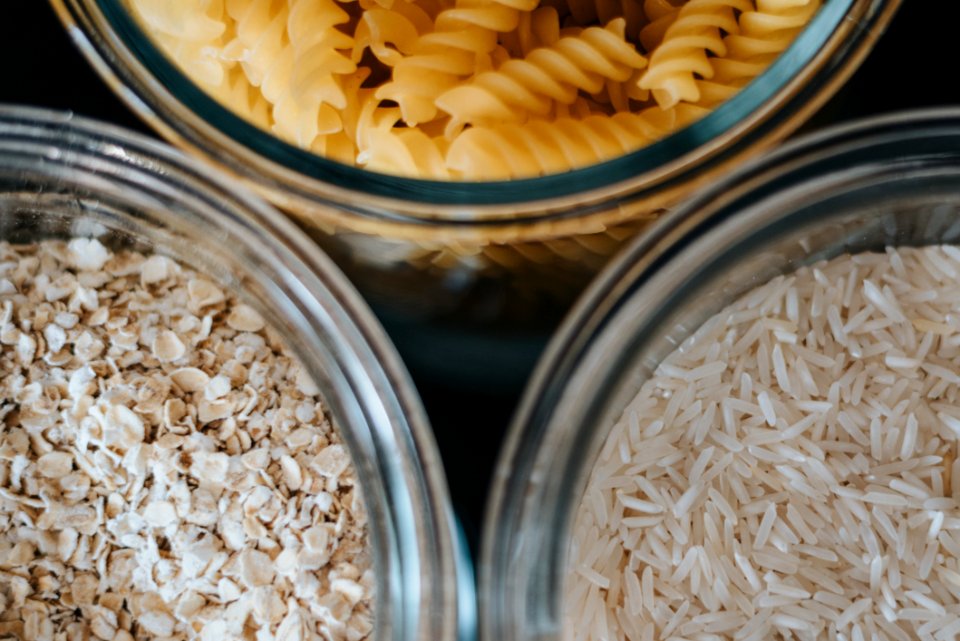Three Clear Glass Jars With Cereals