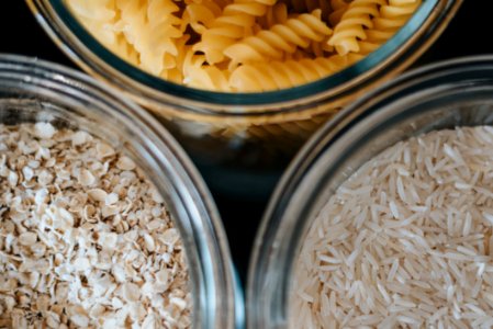 Three Clear Glass Jars With Cereals