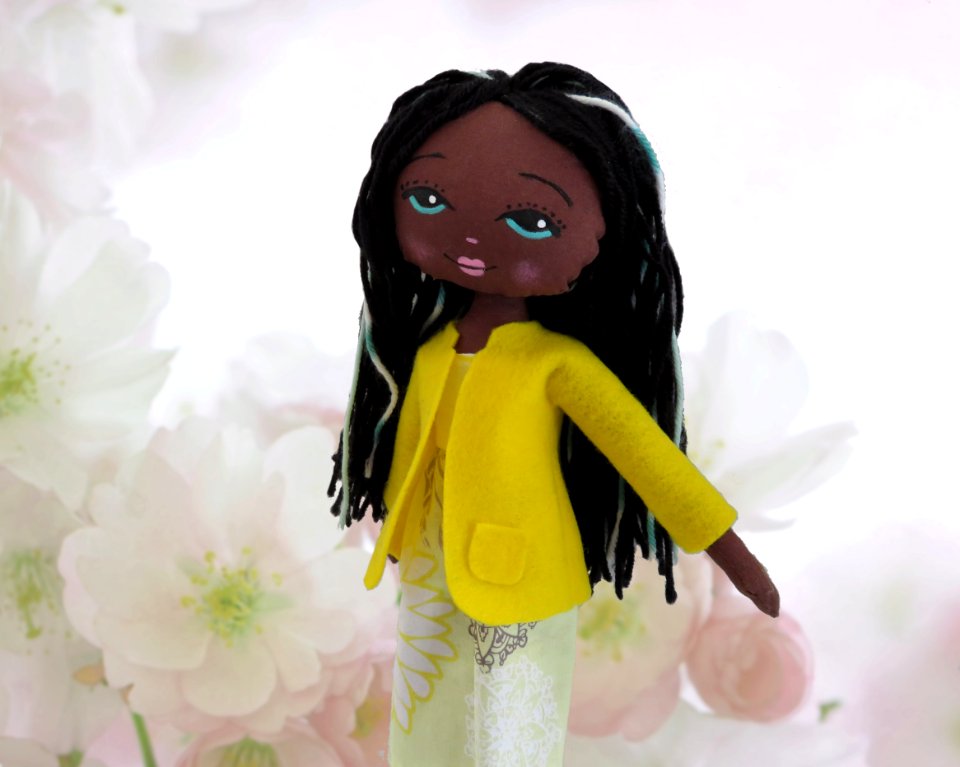 Doll Yellow Flower Black Hair