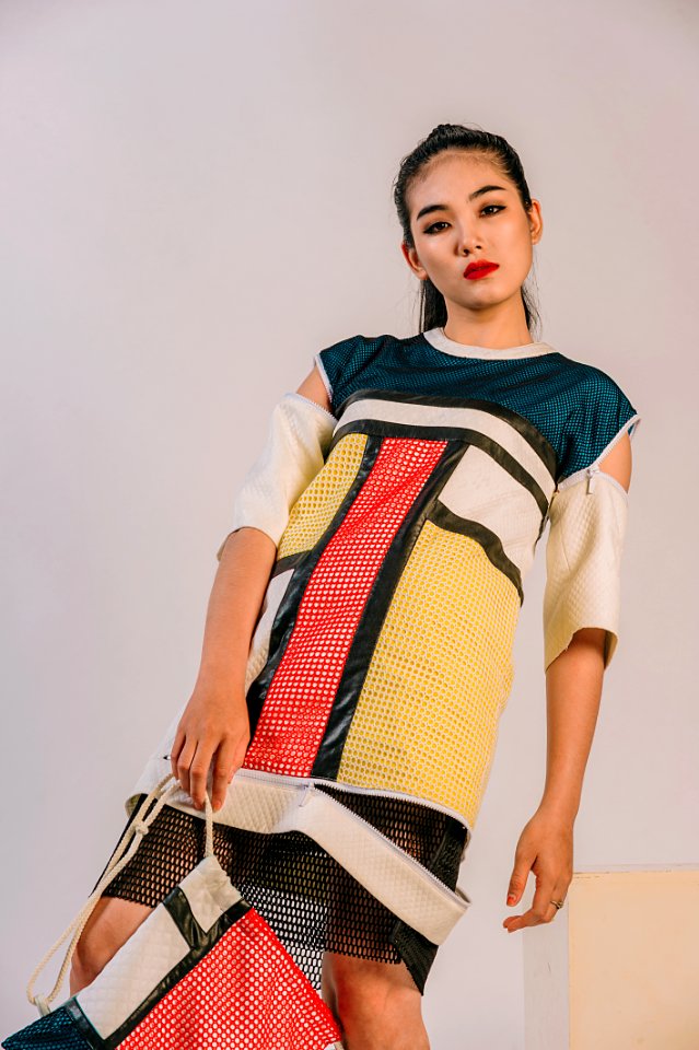 Woman Wearing White Red And Green Cold-shoulder Dress