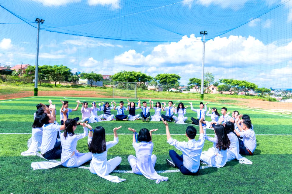 People Sitting On Green Grass Field