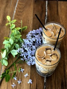 Two Brown Liquid On Glass With Ice photo