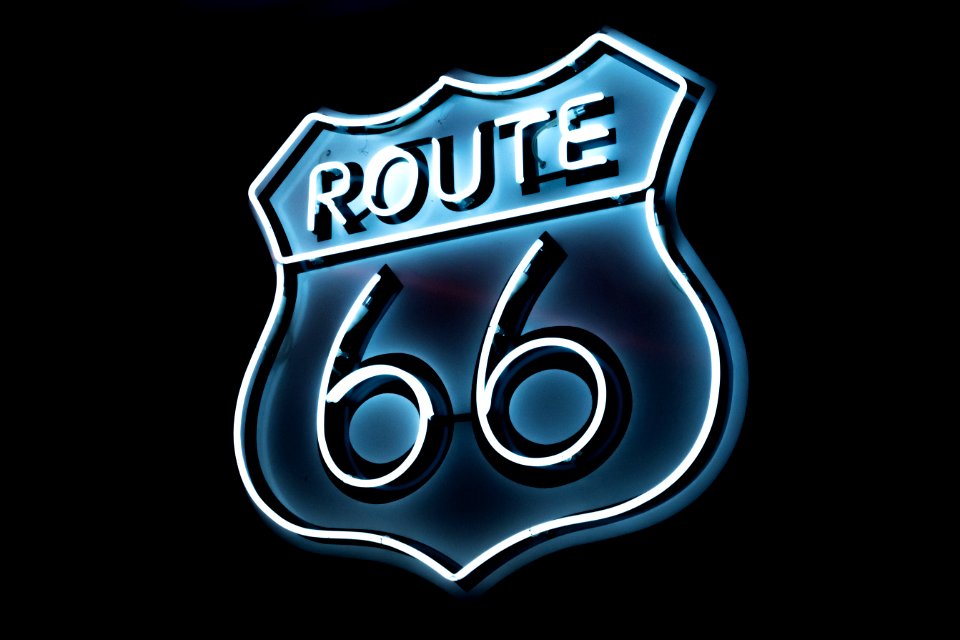 White And Blue Route 66 Logo