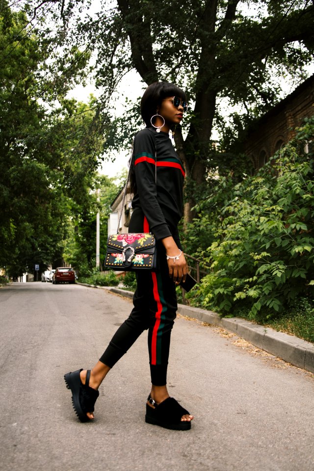 Womens Black And Red Jacket And Sweat Pants