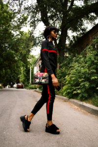 Womens Black And Red Jacket And Sweat Pants