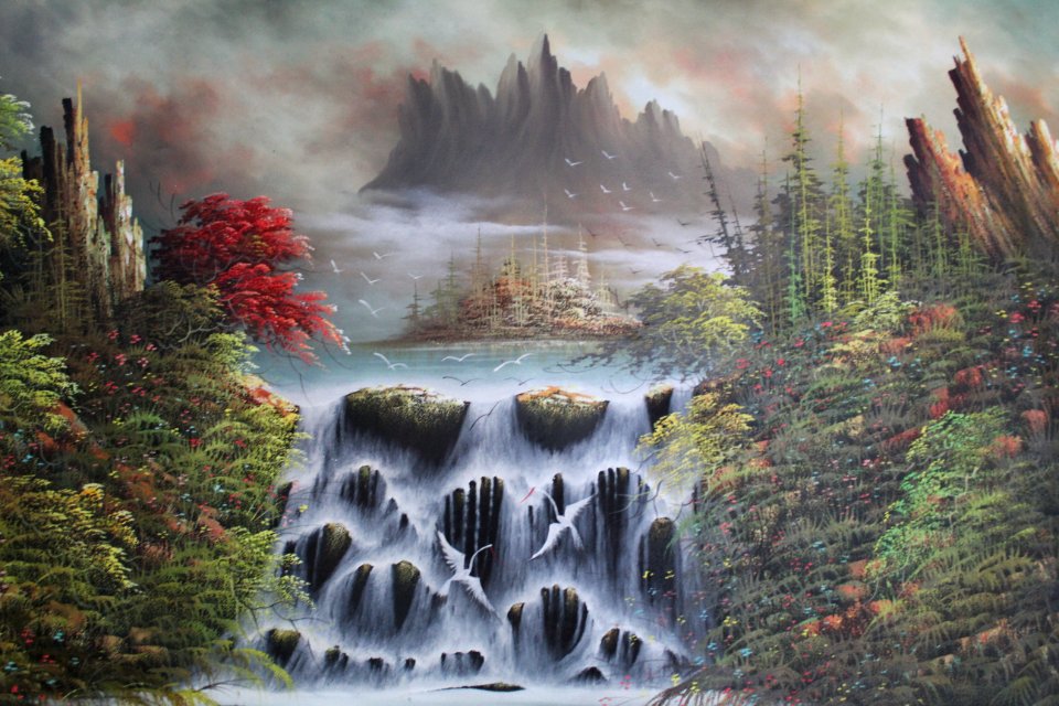 Nature Painting Leaf Water Feature