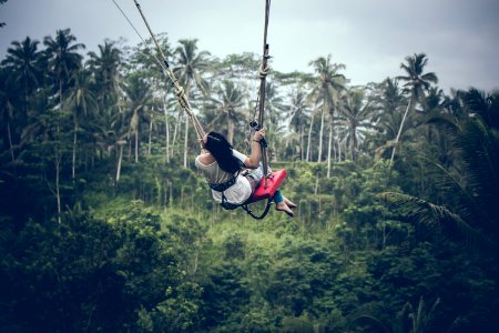 Black Haired Woman Riding A Swing
