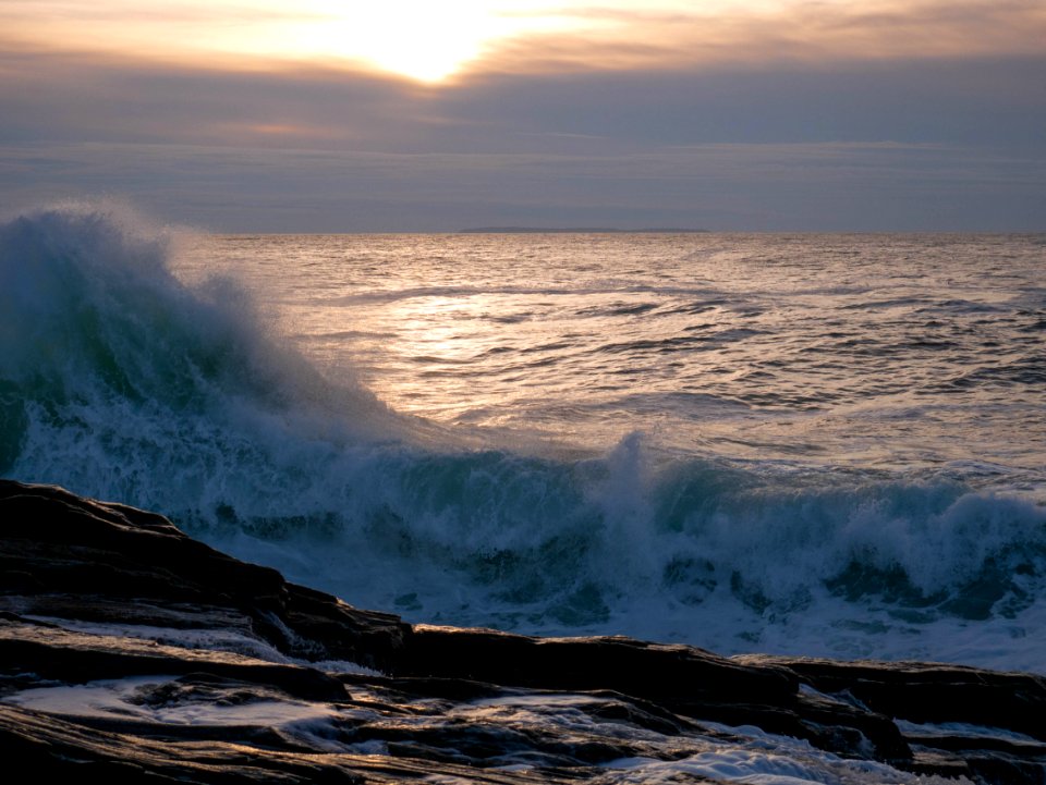 Aquamarine Sunrise Wave Crashes Onto Pemaquid Point photo