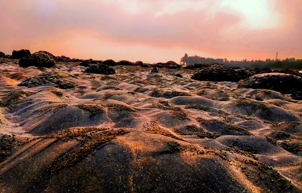 Crab Holes On Sea Beach Of Saint Martins Island At Sunrise