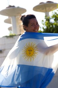 Blue, White, Woman, Shoulder