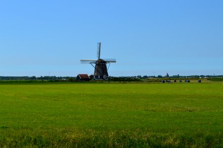 Windmill, Grassland, Field, Sky